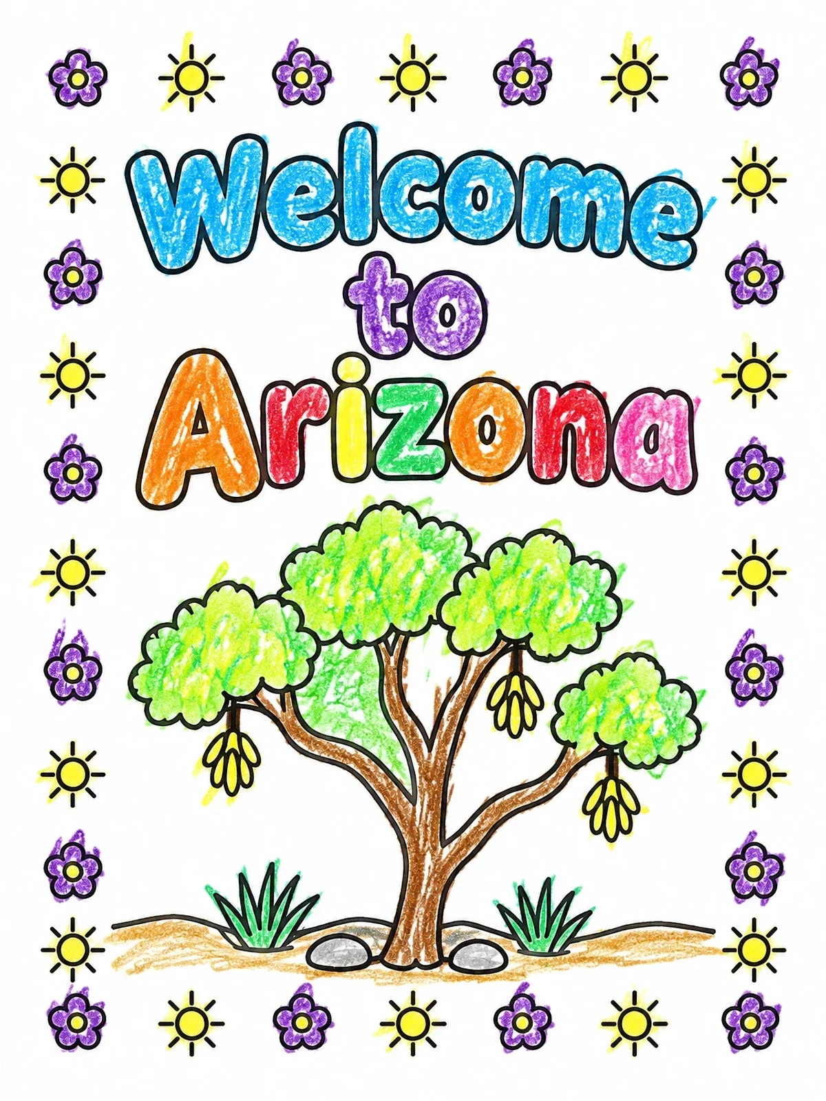 Colored example of the Welcome To Arizona Palo Verde Tree coloring page