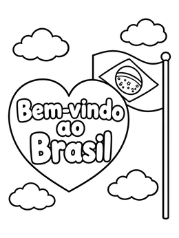 Free printable Welcome To Brazil Flag And Heart coloring page