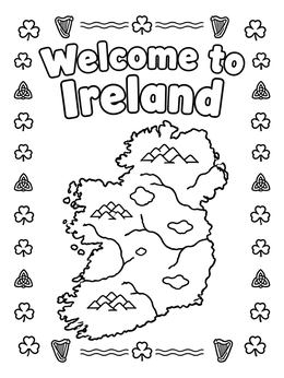 Free printable Welcome To Ireland Map With Shamrocks coloring page