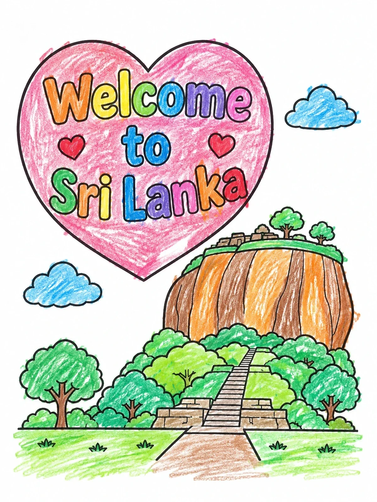 Colored example of the Welcome To Sri Lanka Sigiriya Rock coloring page