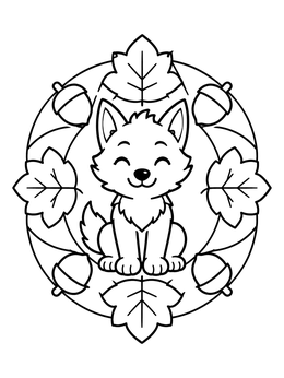 Free printable Cute Wolf Pup With Autumn Wreath coloring page