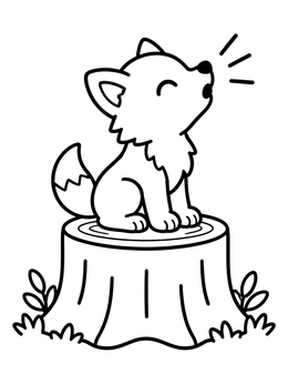 Free printable Little Wolf Pup Howling On Stump coloring page