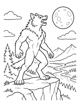 Free printable Werewolf Howling On Mountain Cliff coloring page
