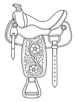 Free printable Western Saddle With Floral Carving coloring page