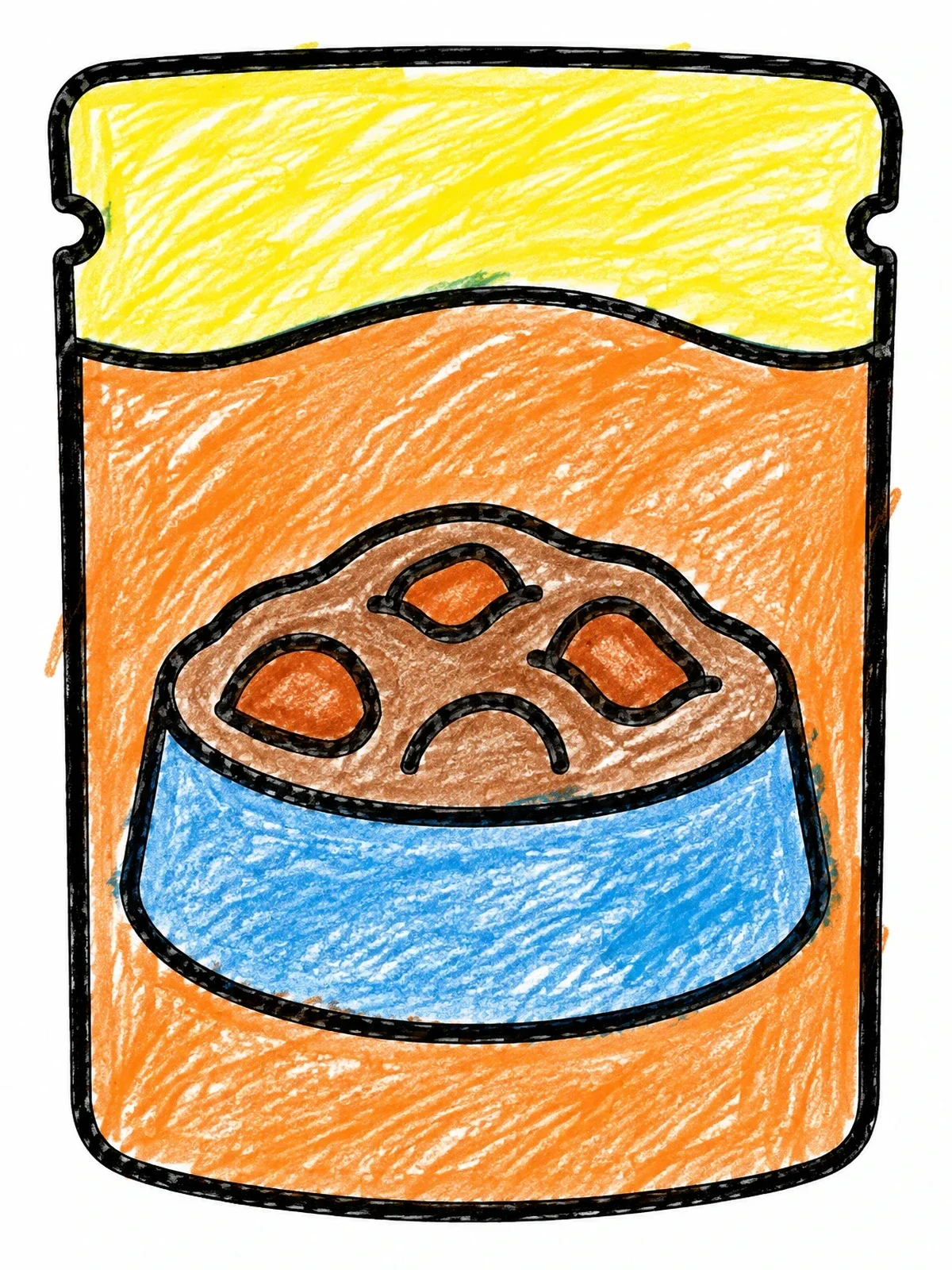 Colored example of the Wet Food Pouch With Bowl coloring page