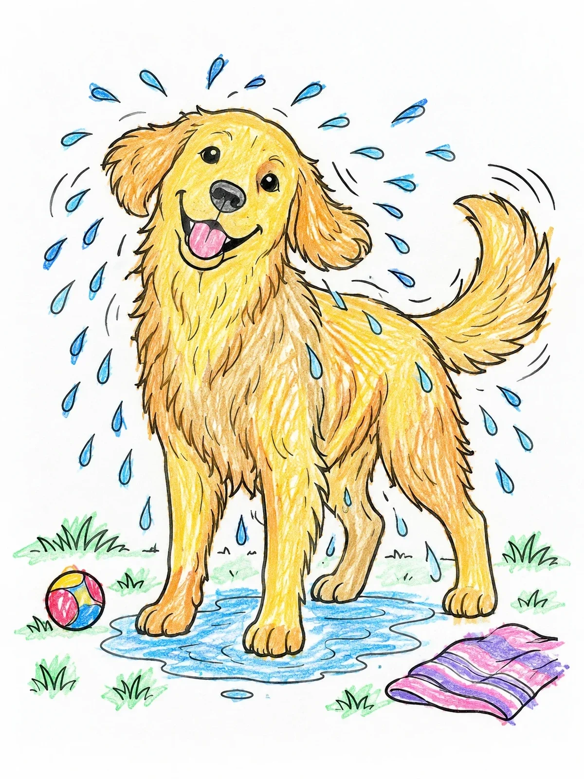 Colored example of the Playful Dog Shaking Off Water coloring page
