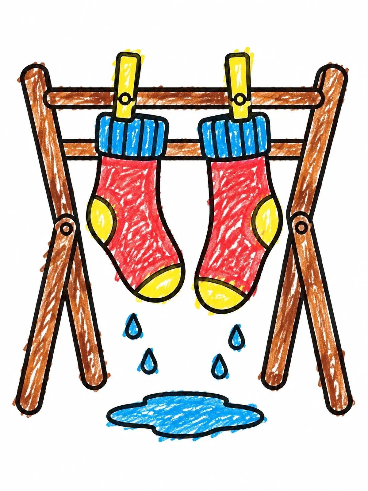 Colored example of the Wet Socks On Drying Rack coloring page