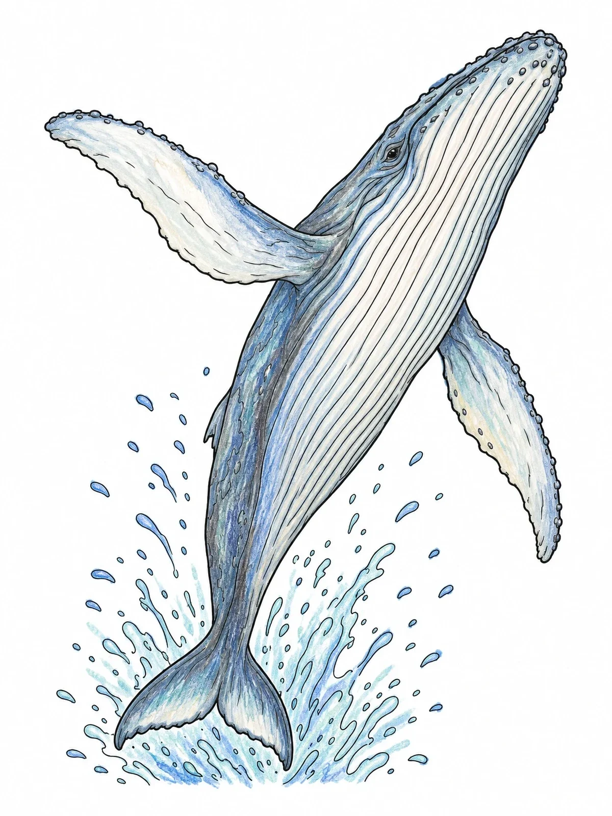 Colored example of the Breaching Humpback Whale In Ocean coloring page