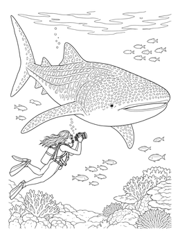 Free printable Whale Shark And Underwater Photographer coloring page