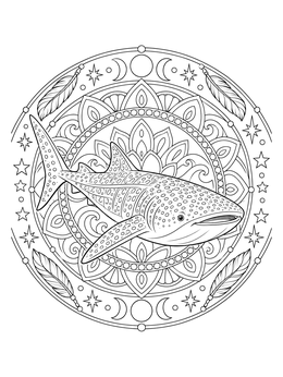 Free printable Whale Shark Celestial Mandala coloring page