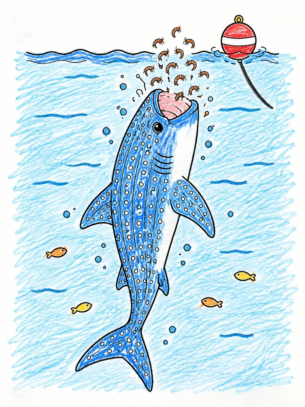 Colored example of the Whale Shark Feeding Near Buoy coloring page