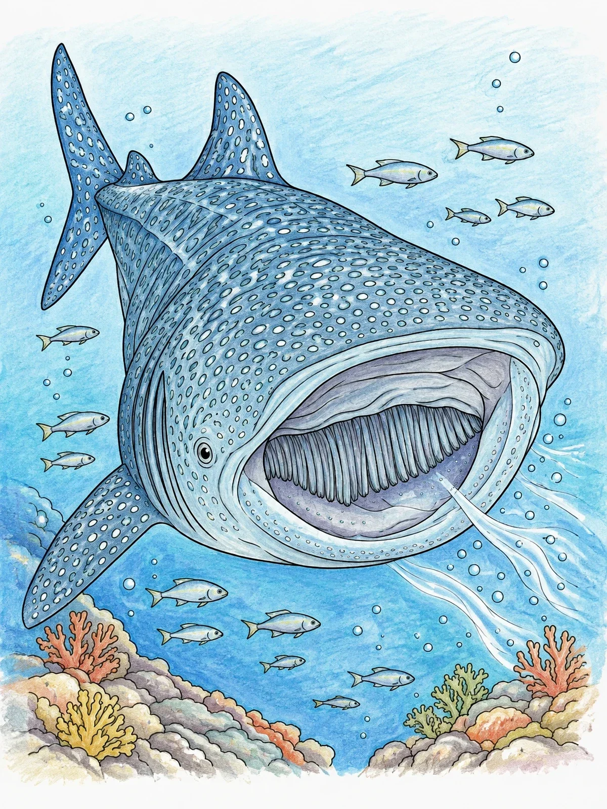 Colored example of the Whale Shark Filter Feeding Underwater coloring page
