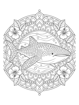 Free printable Whale Shark Floral Mandala coloring page