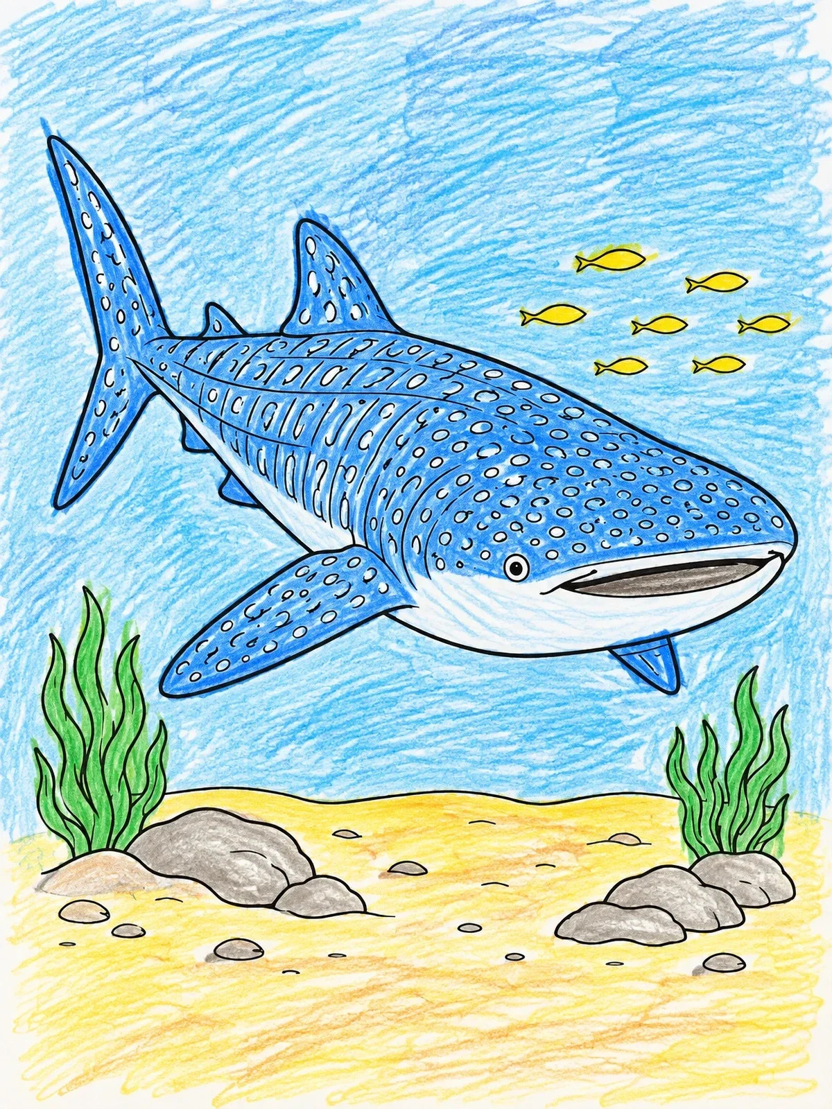 Colored example of the Whale Shark Gliding Over The Seabed coloring page