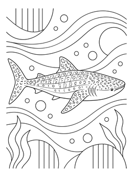 Free printable Swimming Whale Shark In Ocean Waves coloring page