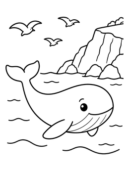 Free printable Whale Swimming Along Rocky Coastline coloring page