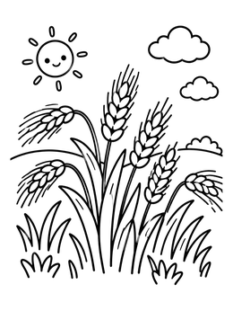 Free printable Wheat And Grass Stalks In The Sun coloring page