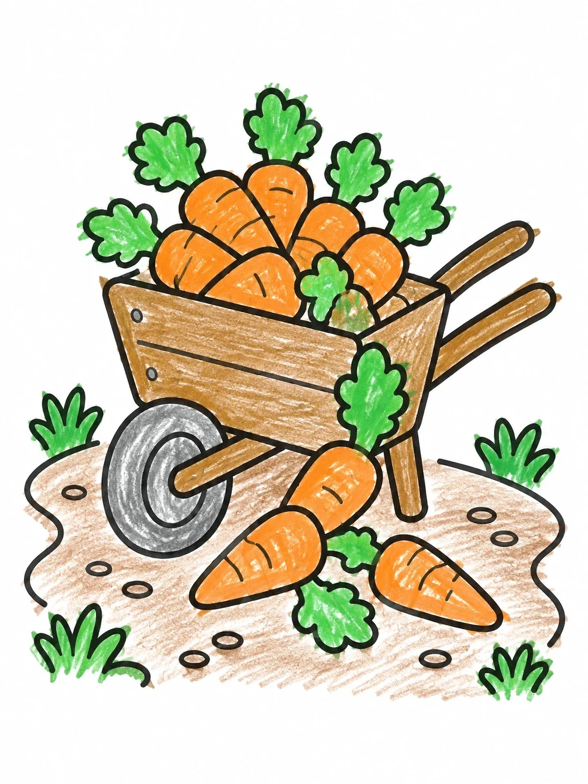 Colored example of the Wheelbarrow Full Of Carrots coloring page