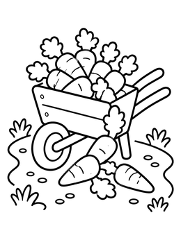 Free printable Wheelbarrow Full Of Carrots coloring page
