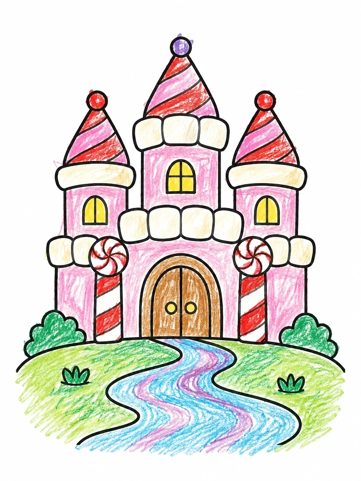 Colored example of the Whimsical Candy Land Castle coloring page