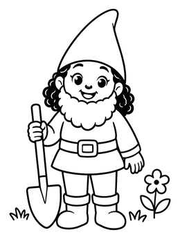 Free printable Cheerful Garden Gnome With Spade coloring page