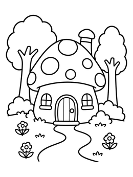 Free printable Cozy Mushroom House In The Woods coloring page