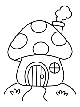 Free printable Cozy Mushroom House On A Hill coloring page