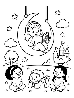 Free printable Storytime In The Crescent Moon coloring page