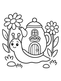 Free printable Cute Snail Teapot House coloring page