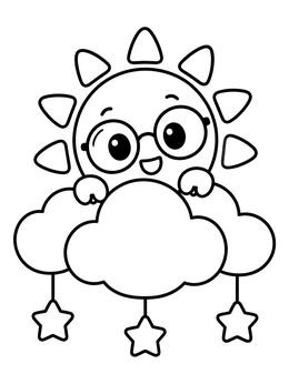 Free printable Cute Sun Wearing Round Glasses coloring page