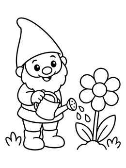 Free printable Garden Gnome Watering A Flower coloring page