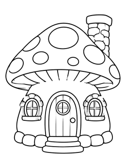 Free printable Whimsical Mushroom Cottage With Stone Chimney coloring page