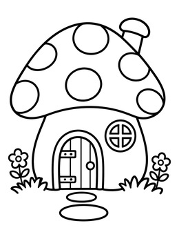 Free printable Whimsical Mushroom Playhouse coloring page