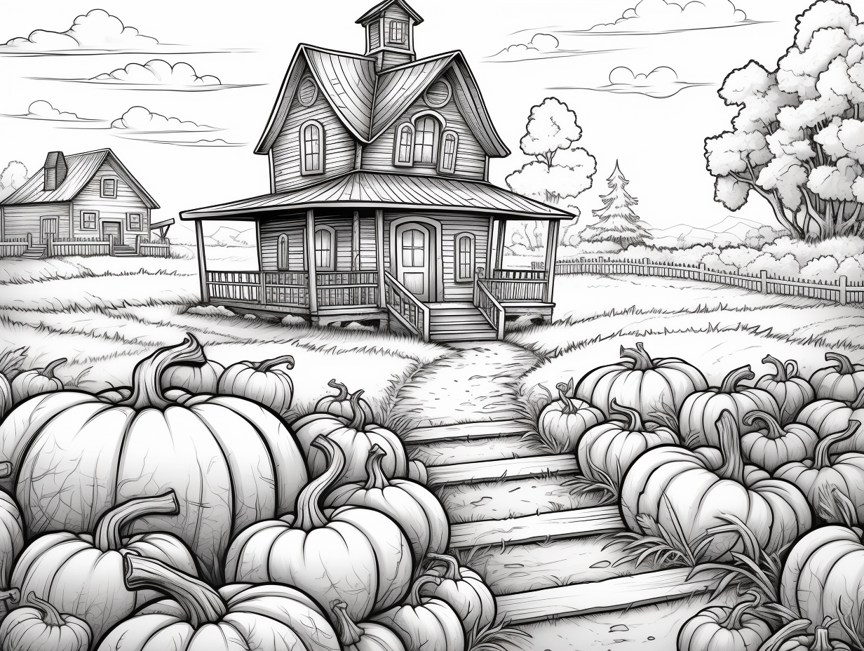 Whimsical Pumpkin Patch Coloring Sheet - Coloring Page