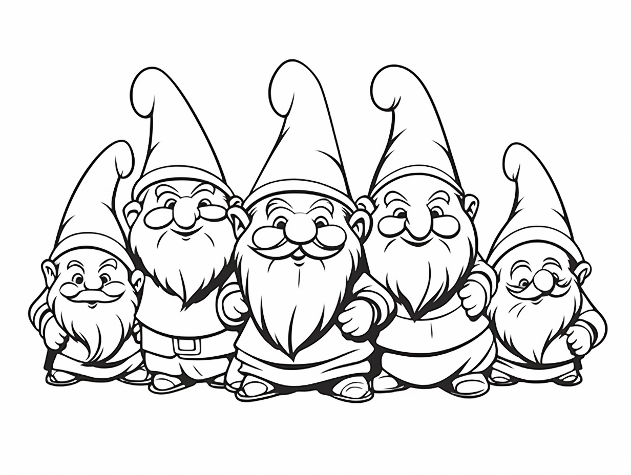 Whimsical Seven Dwarfs To Color - Coloring Page