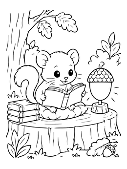 Free printable Tiny Dormouse Reading On A Tree Stump coloring page
