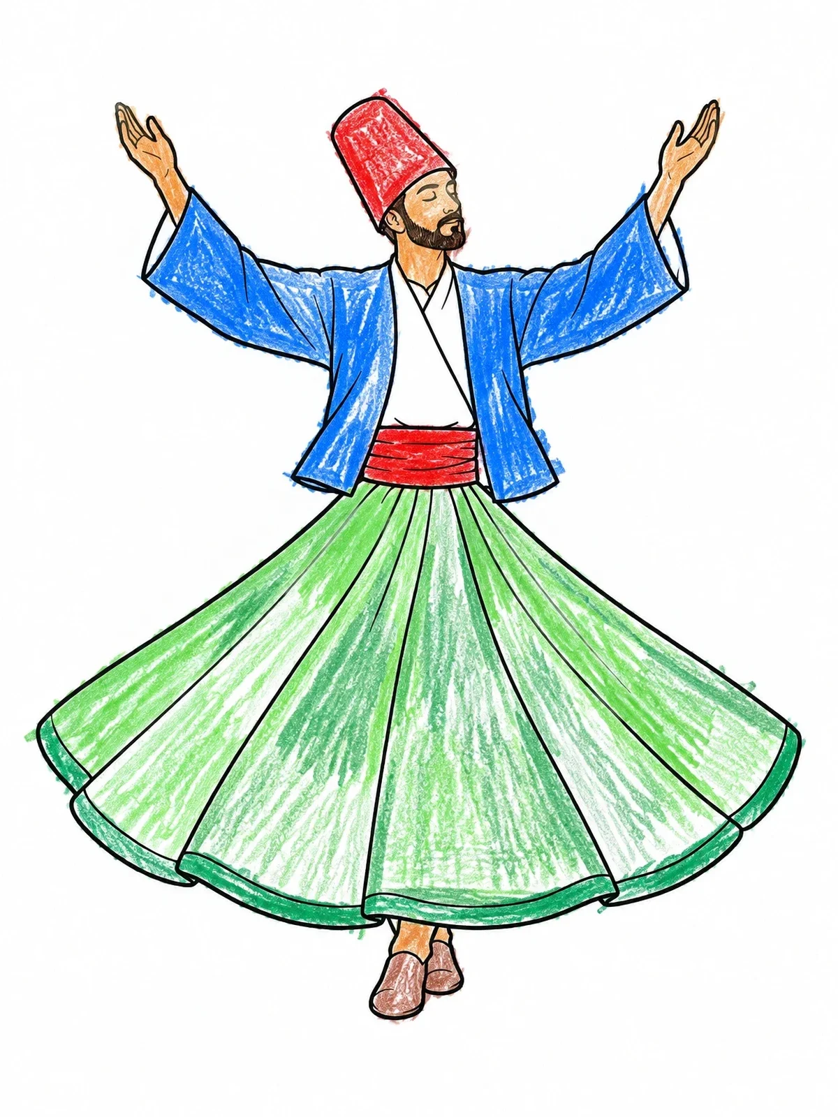 Colored example of the Whirling Dervish In Traditional Robes coloring page