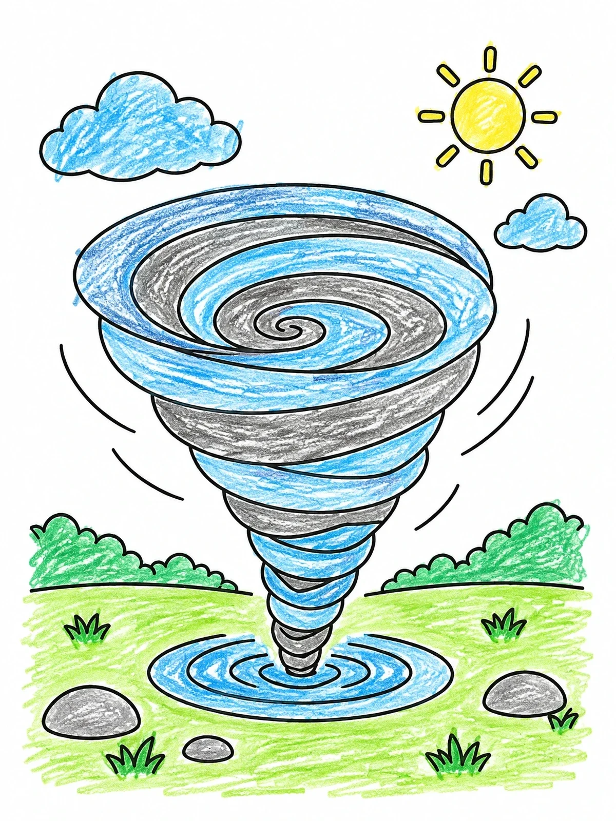 Colored example of the Whirling Tornado Swirl In The Meadow coloring page