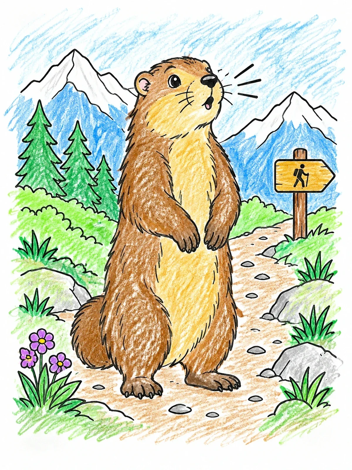 Colored example of the Whistling Marmot On A Hiking Trail coloring page