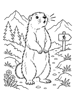 Free printable Whistling Marmot On A Hiking Trail coloring page