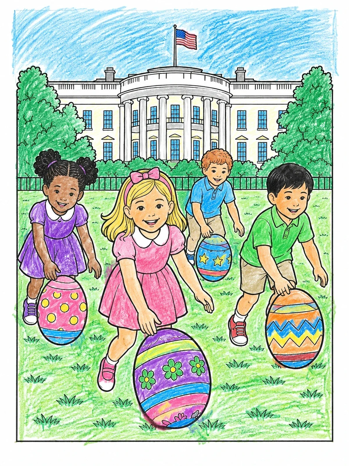 Colored example of the Easter Egg Roll At White House coloring page