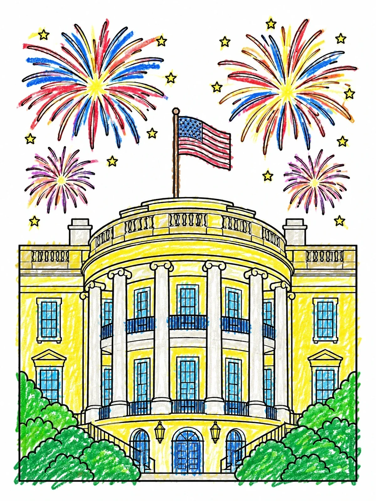 Colored example of the White House Fireworks Celebration coloring page