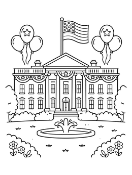 Free printable Festive White House With Balloons coloring page