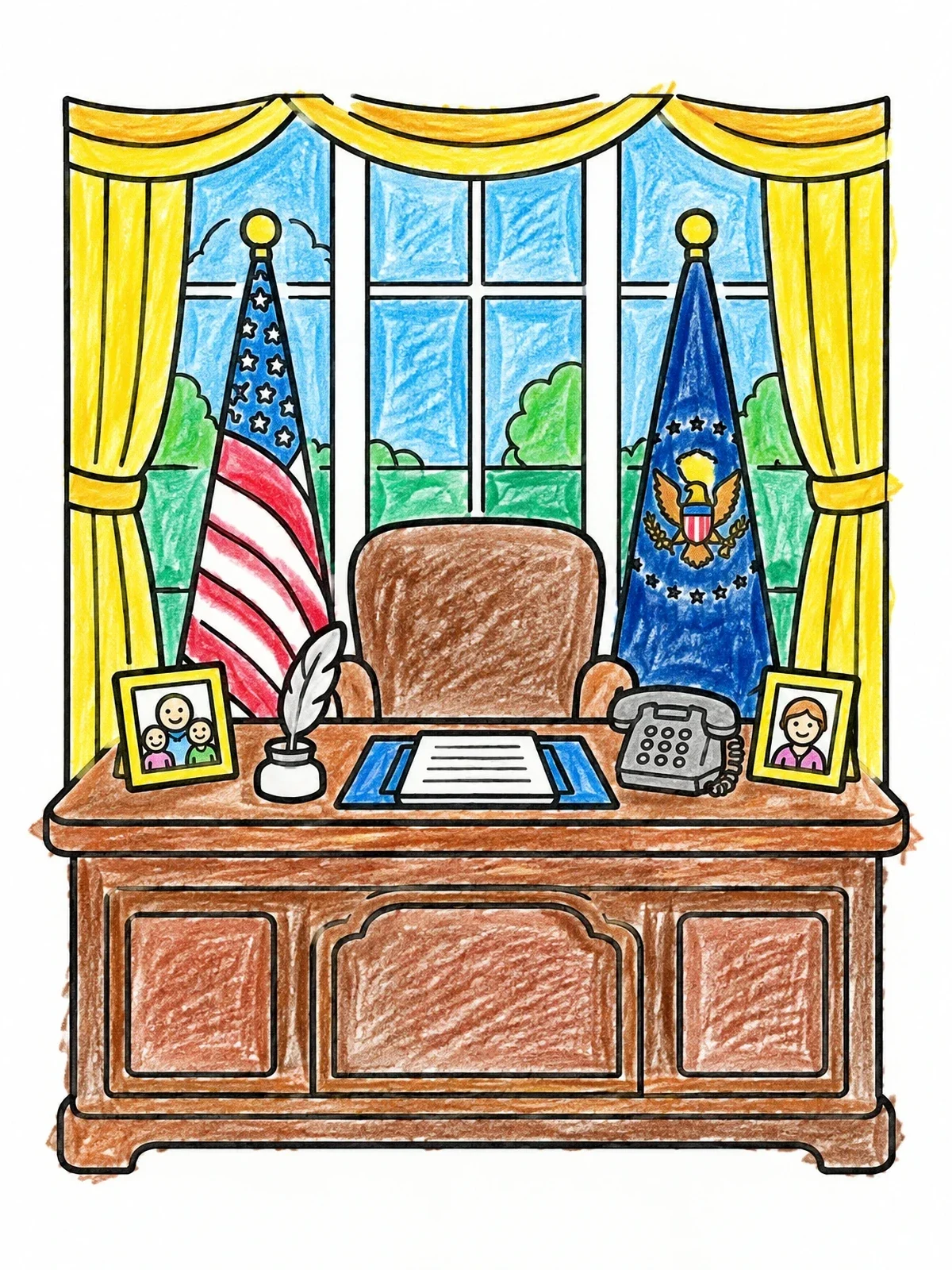 Colored example of the Presidential Desk In Oval Office coloring page