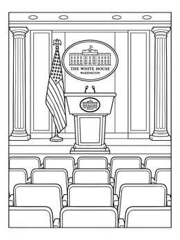 Free printable White House Press Briefing Room coloring page
