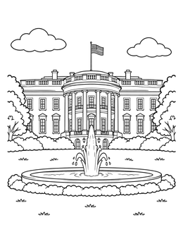 Free printable White House South Lawn And Fountain coloring page
