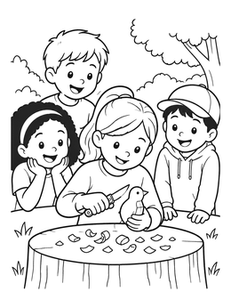 Free printable Kids Whittling A Wooden Bird coloring page