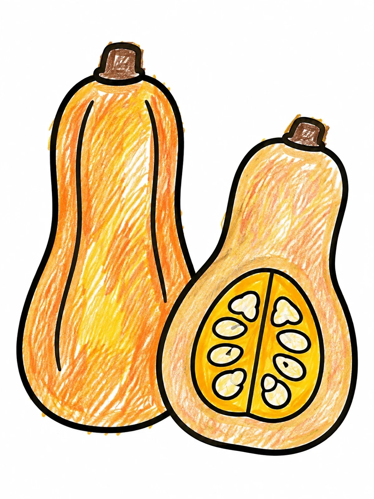 Colored example of the Whole And Halved Butternut Squash coloring page