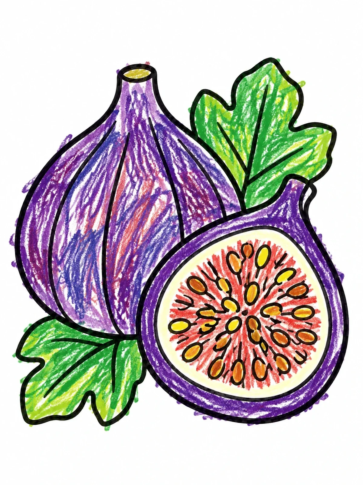 Colored example of the Whole And Sliced Fig Fruit coloring page