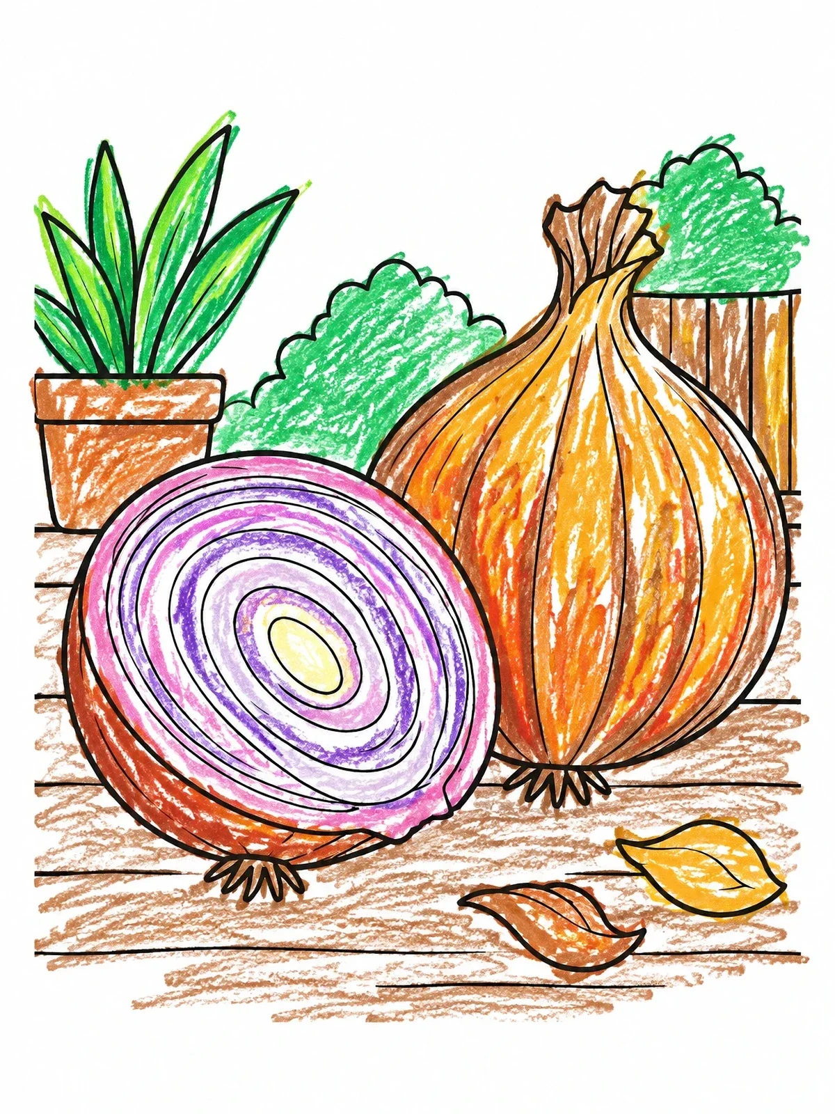 Colored example of the Whole And Sliced Onion Bulbs coloring page